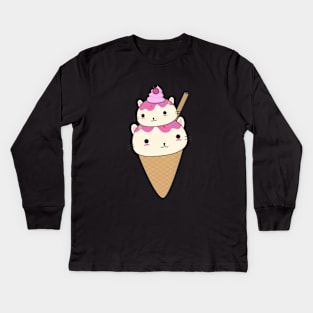 Cute Cat Ice Cream Cone T-Shirt Kids Long Sleeve T-Shirt
